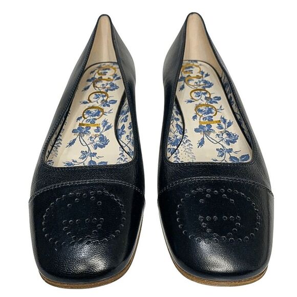 Gucci Hills GG Logo Ballet Flat EU 38.5 US 8.5 Cap Toe Double G Leather - Picture 2 of 11